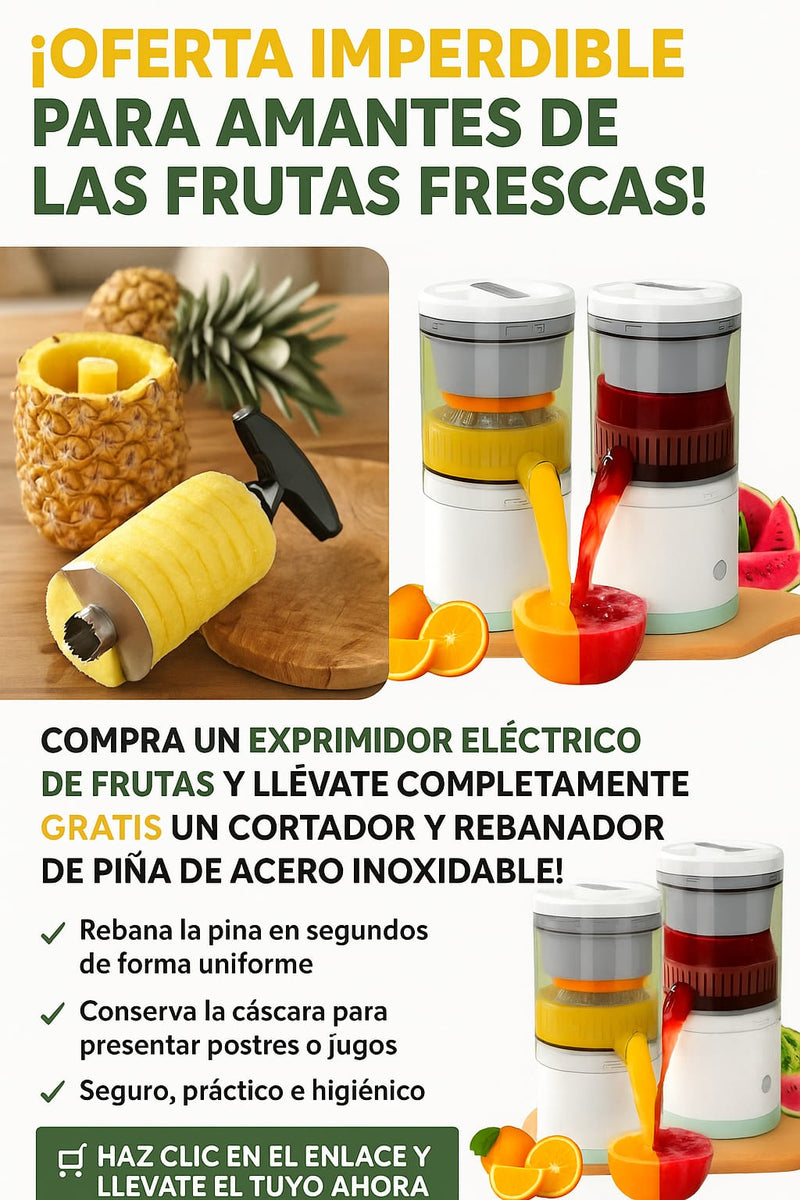 Exprimidor Eléctrico Portátil Recargable y lleva gratis Cortador de Piña
